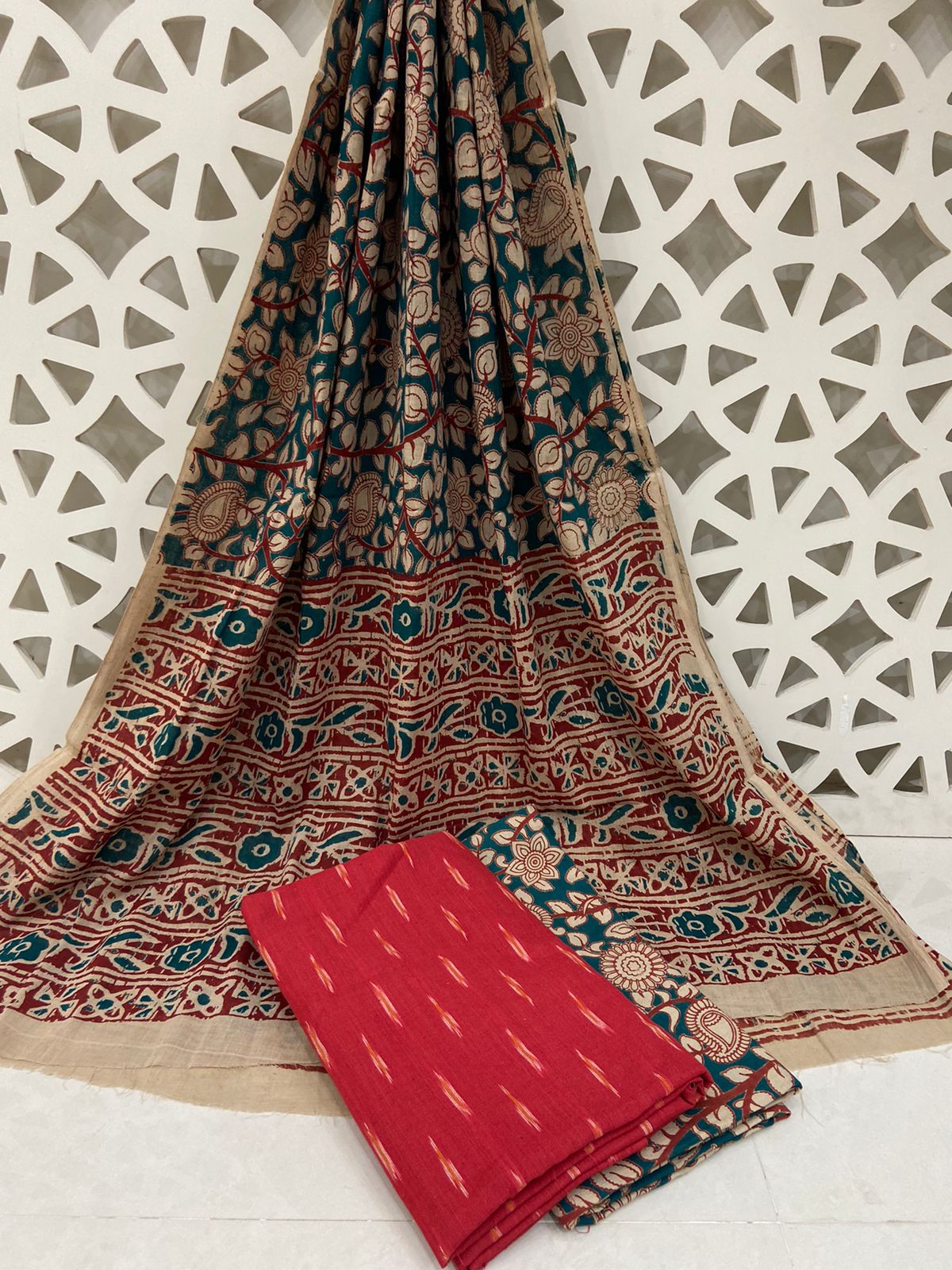 Ikat Kalamkari Cotton Dress Material