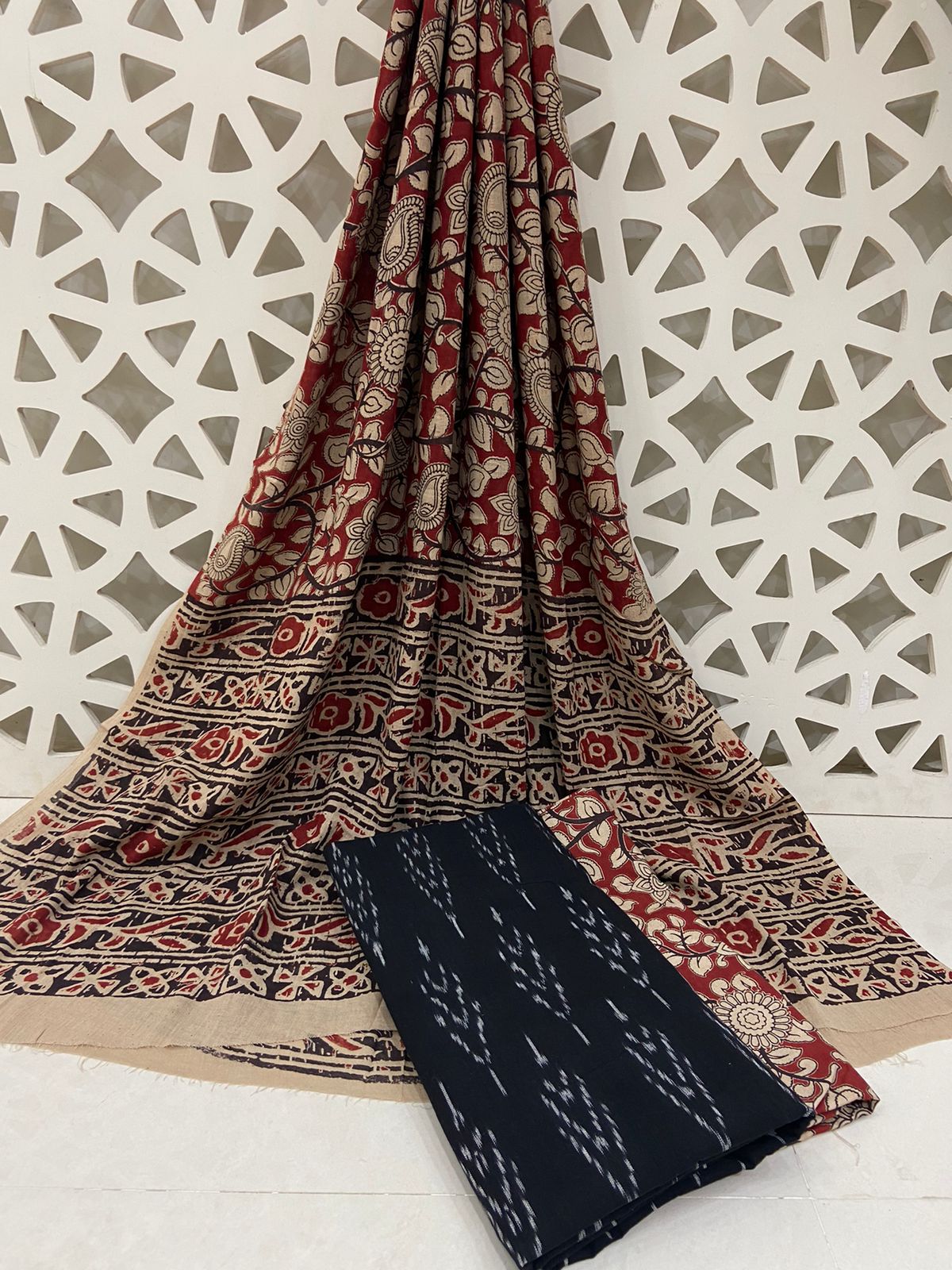 Ikat Kalamkari Cotton Dress Material