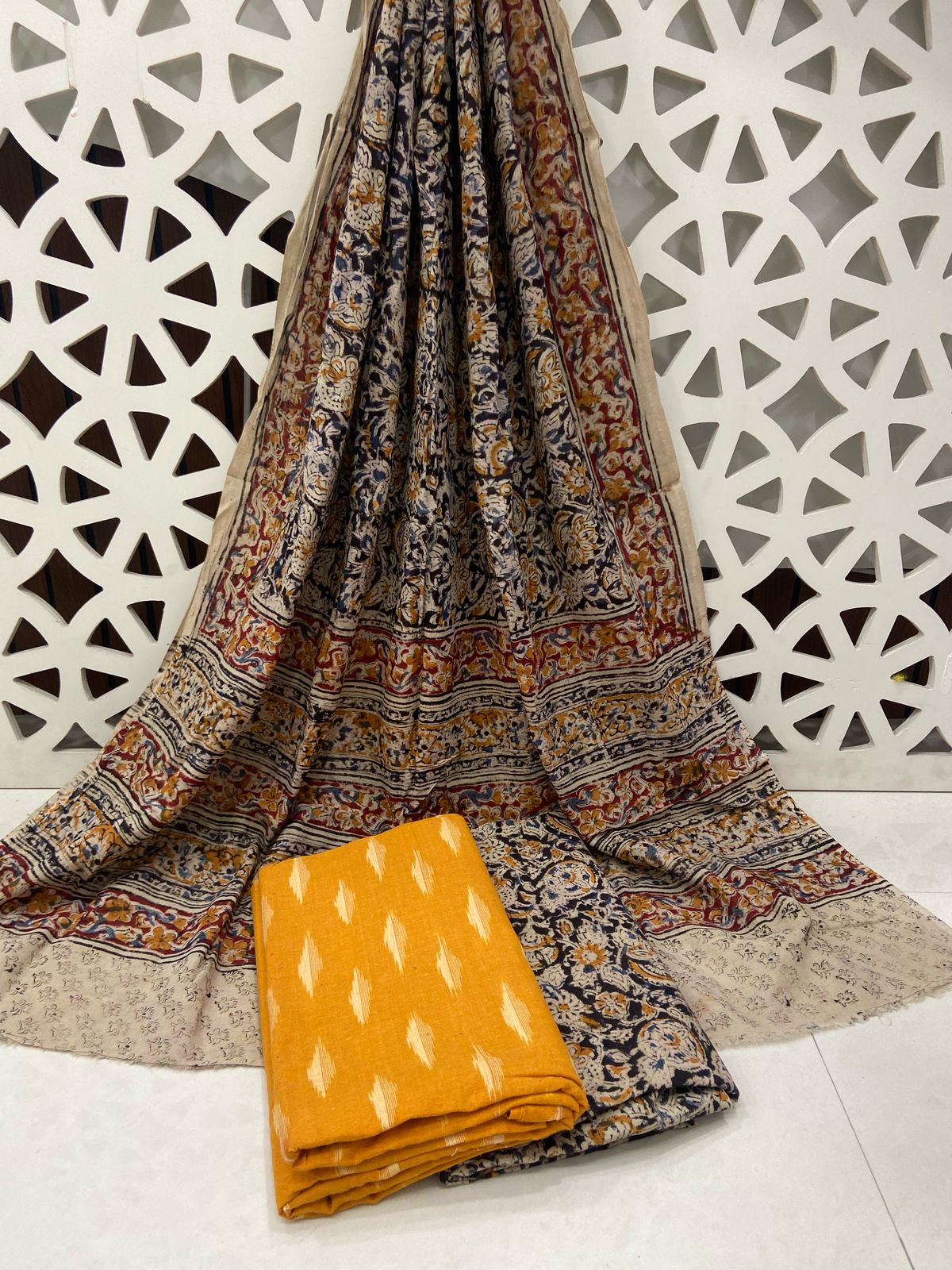 Ikat Kalamkari Cotton Dress Material