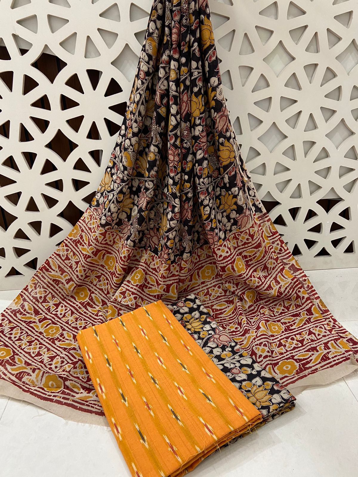 Ikat Kalamkari Cotton Dress Material