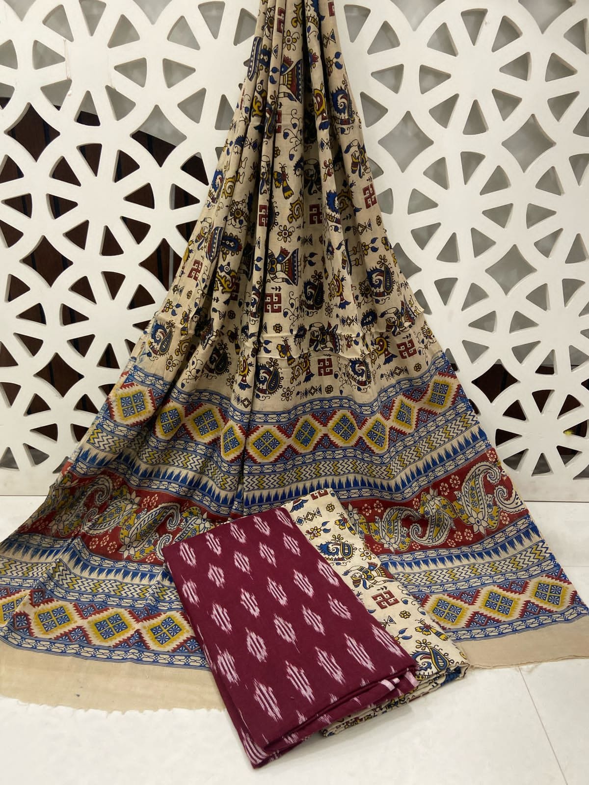 Ikat Kalamkari Cotton Dress Material