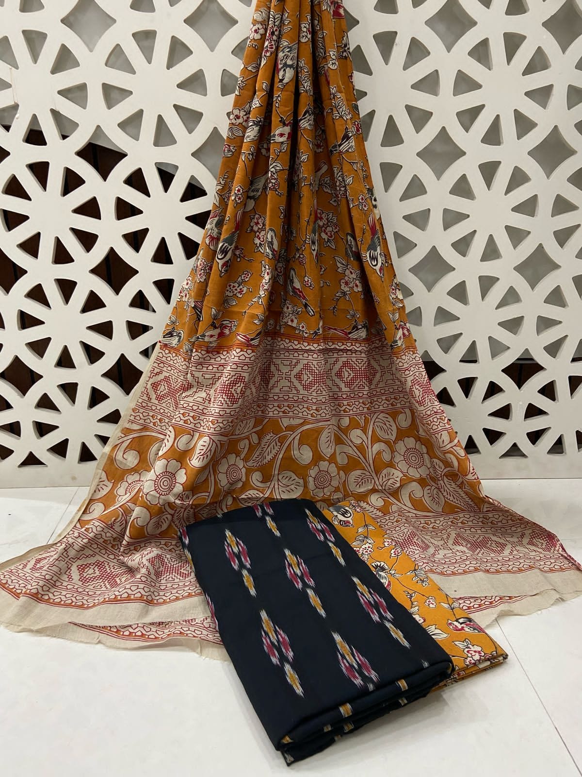 Ikat Kalamkari Cotton Dress Material