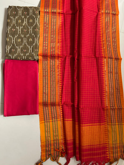 Ikat Cotton Dress Material with Narayanpet Dupatta