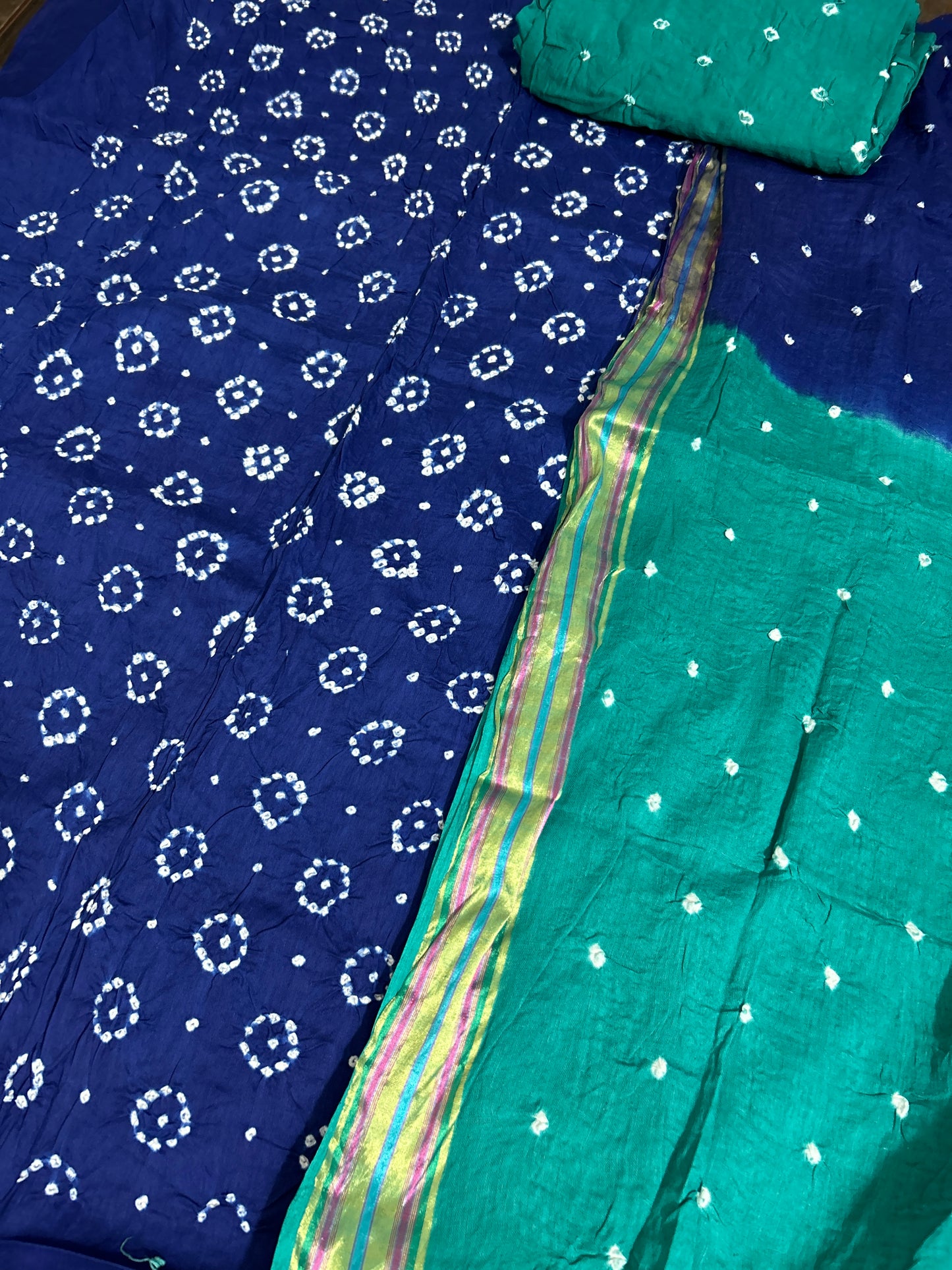 Satin Cotton Bandhej Dress Material