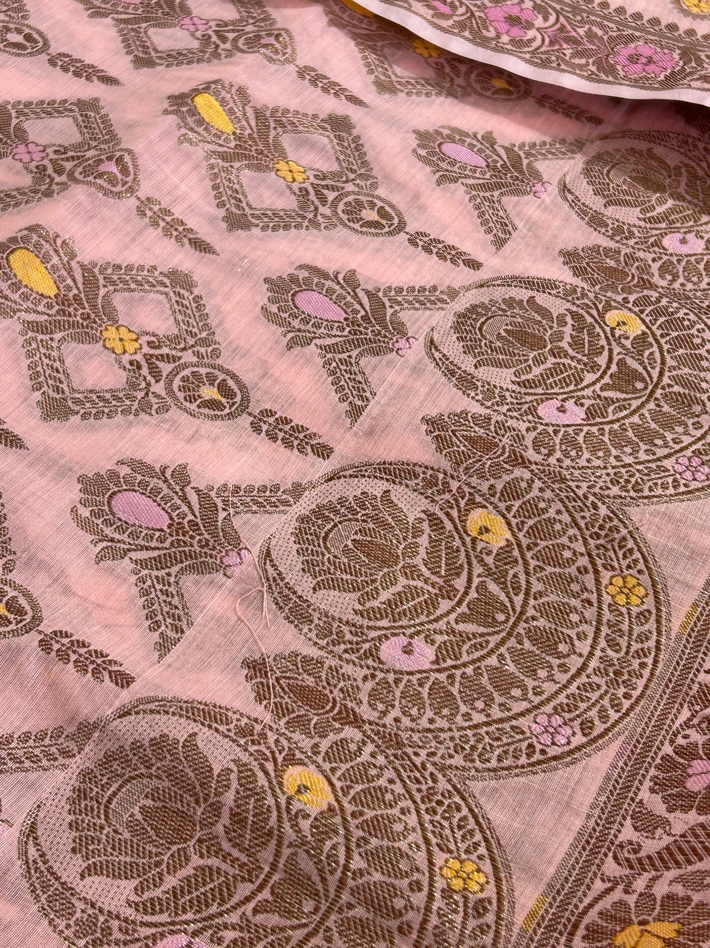 Peach Banarasi Cotton Silk Dress Material