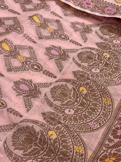 Peach Banarasi Cotton Silk Dress Material