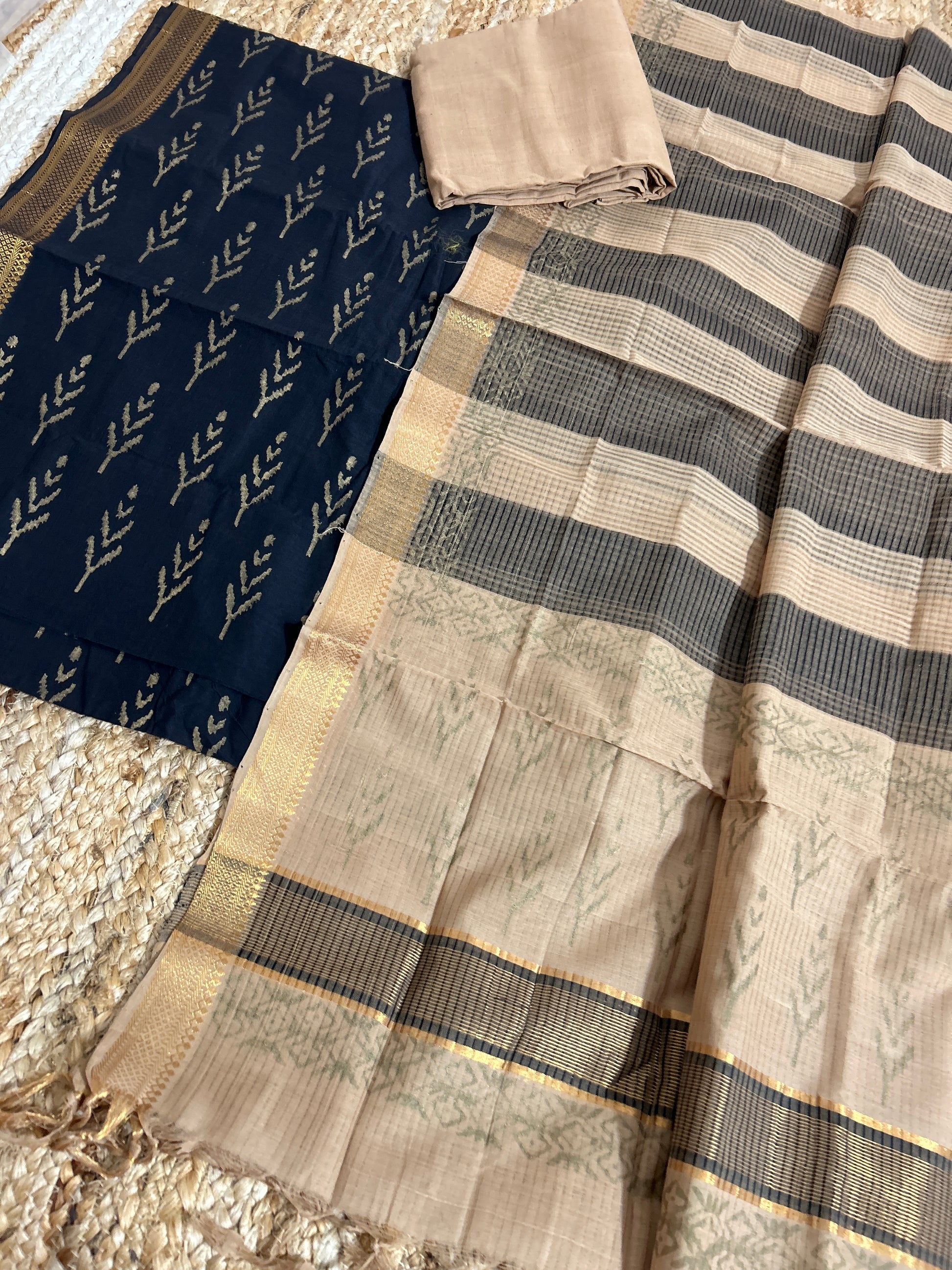 Hand Block Printed Mangalagiri Cotton Dress Material