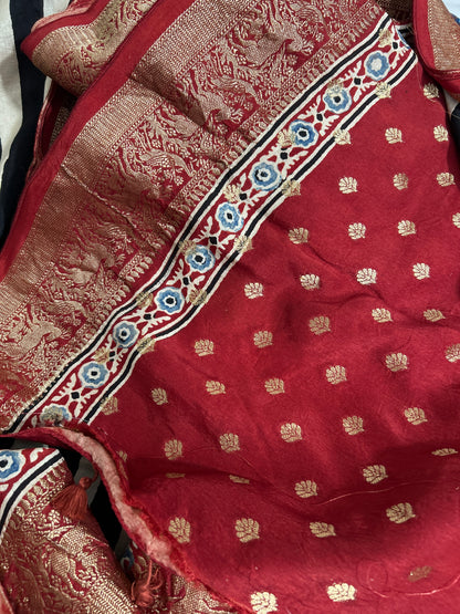 Ajrakh Dola Silk Saree with Blouse