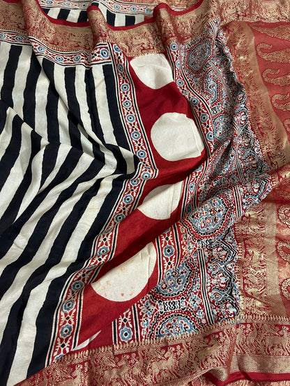 Ajrakh Dola Silk Saree with Blouse