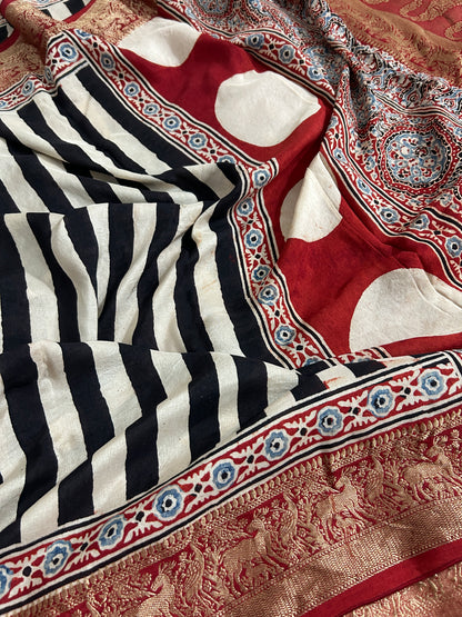 Ajrakh Dola Silk Saree with Blouse