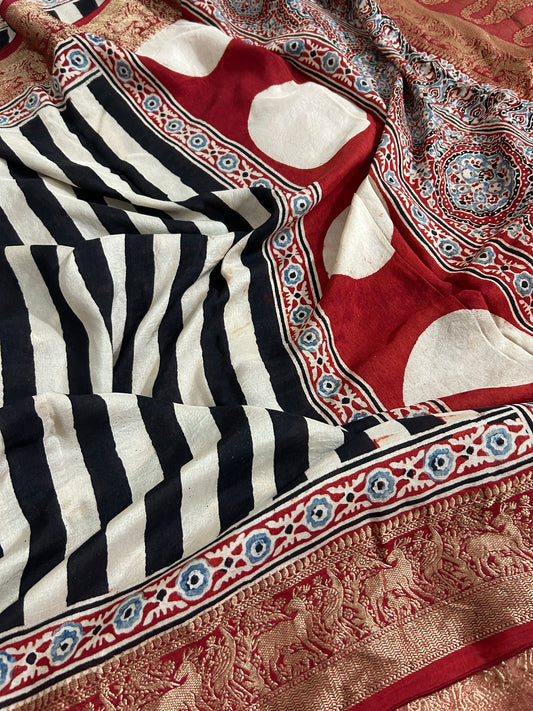 Ajrakh Dola Silk Saree with Blouse