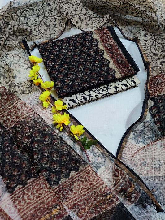 Hand Block Print Kota Cotton Dress Material