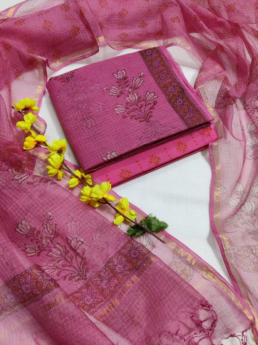 Hand Block Print Kota Cotton Dress Material