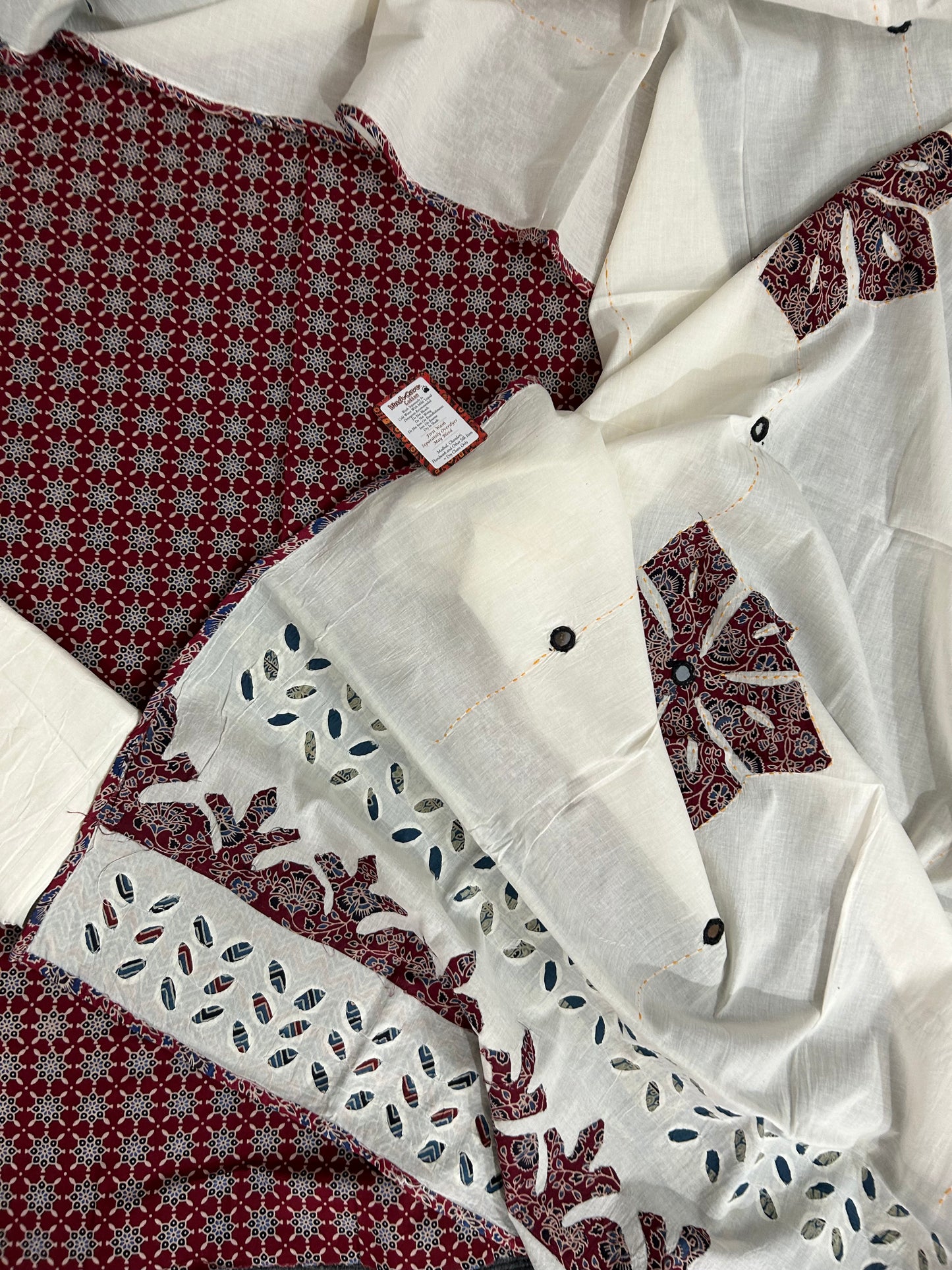 Ajrakh Cotton Dress Material with Applique Work Dupatta
