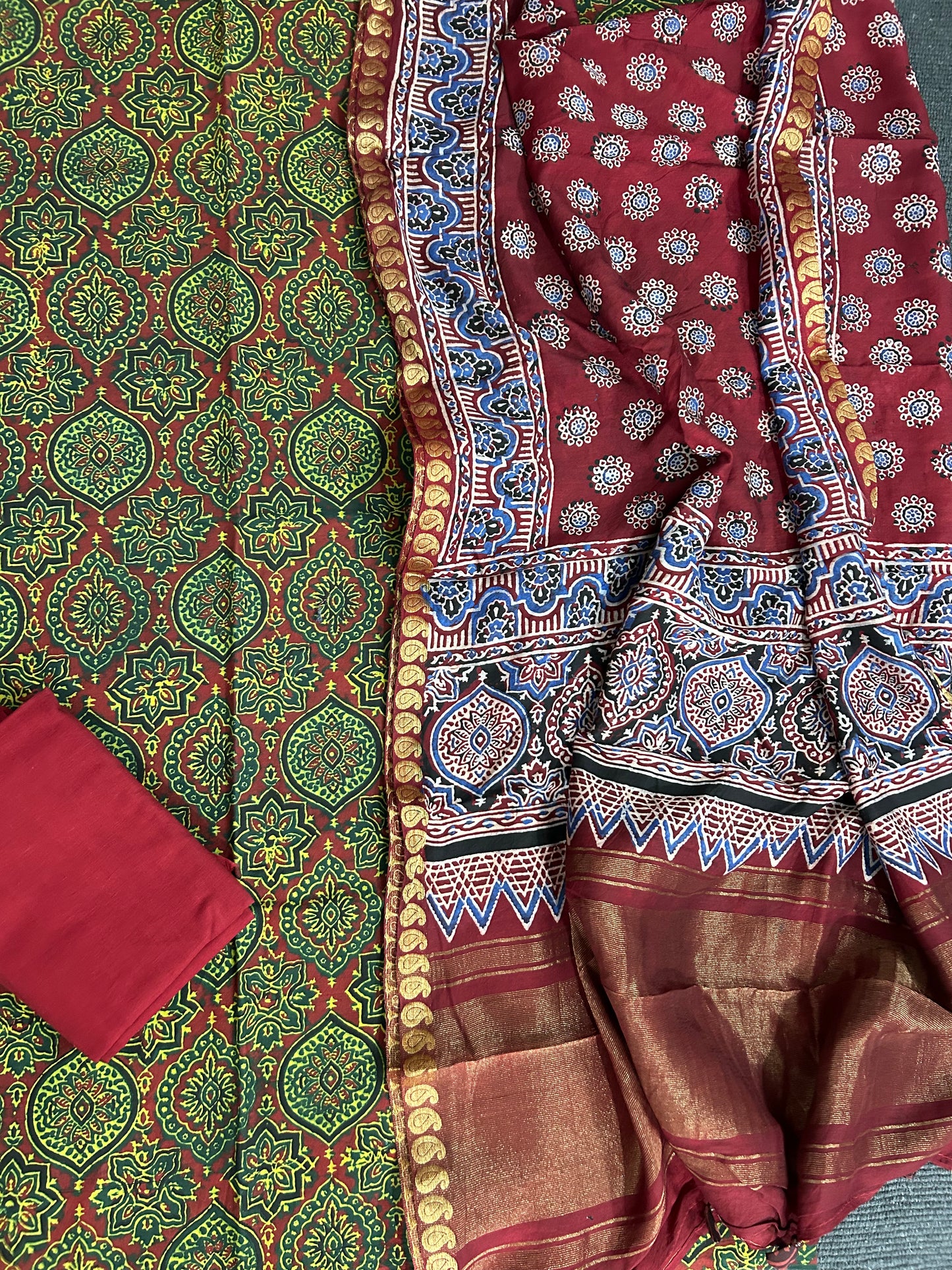 Ajrakh Cotton Dress Material with Chanderi Ajrakh Dupatta