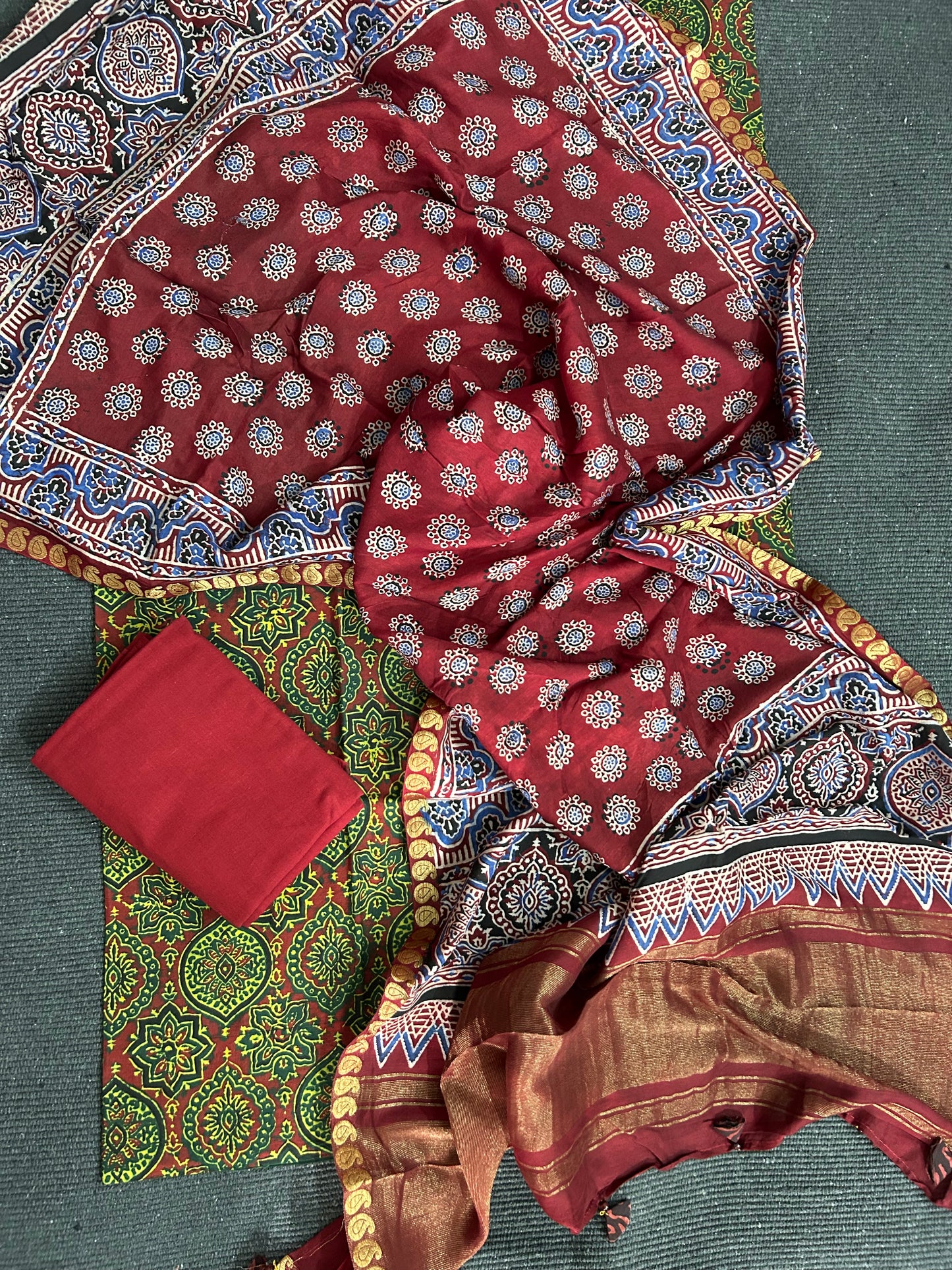 Ajrakh Cotton Dress Material with Chanderi Ajrakh Dupatta