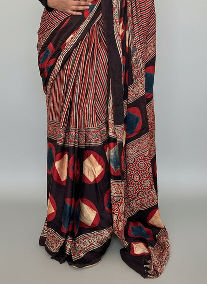 Ajrakh Modal Silk Saree with Blouse *