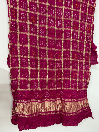 Magenta Bandhej Garchola Pure Gajji Silk Dupatta