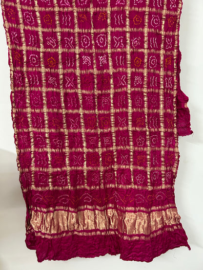 Magenta Bandhej Garchola Pure Gajji Silk Dupatta