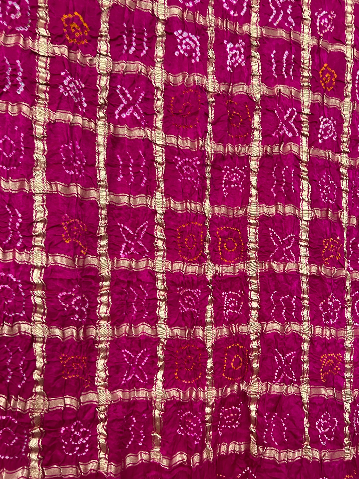 Magenta Bandhej Garchola Pure Gajji Silk Dupatta