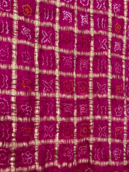 Magenta Bandhej Garchola Pure Gajji Silk Dupatta