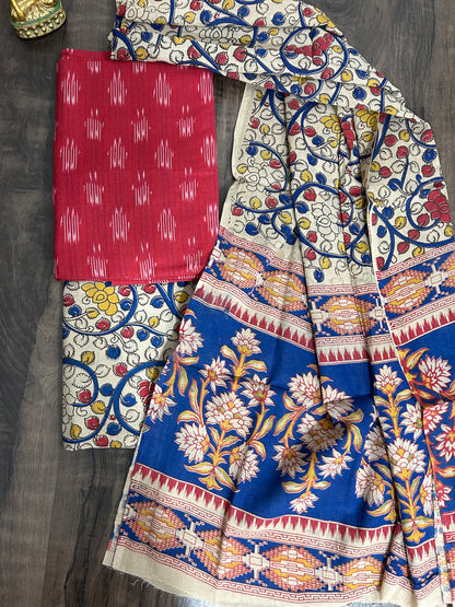 Ikat Kalamkari Cotton Dress Material