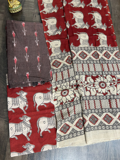 Ikat Kalamkari Cotton Dress Material