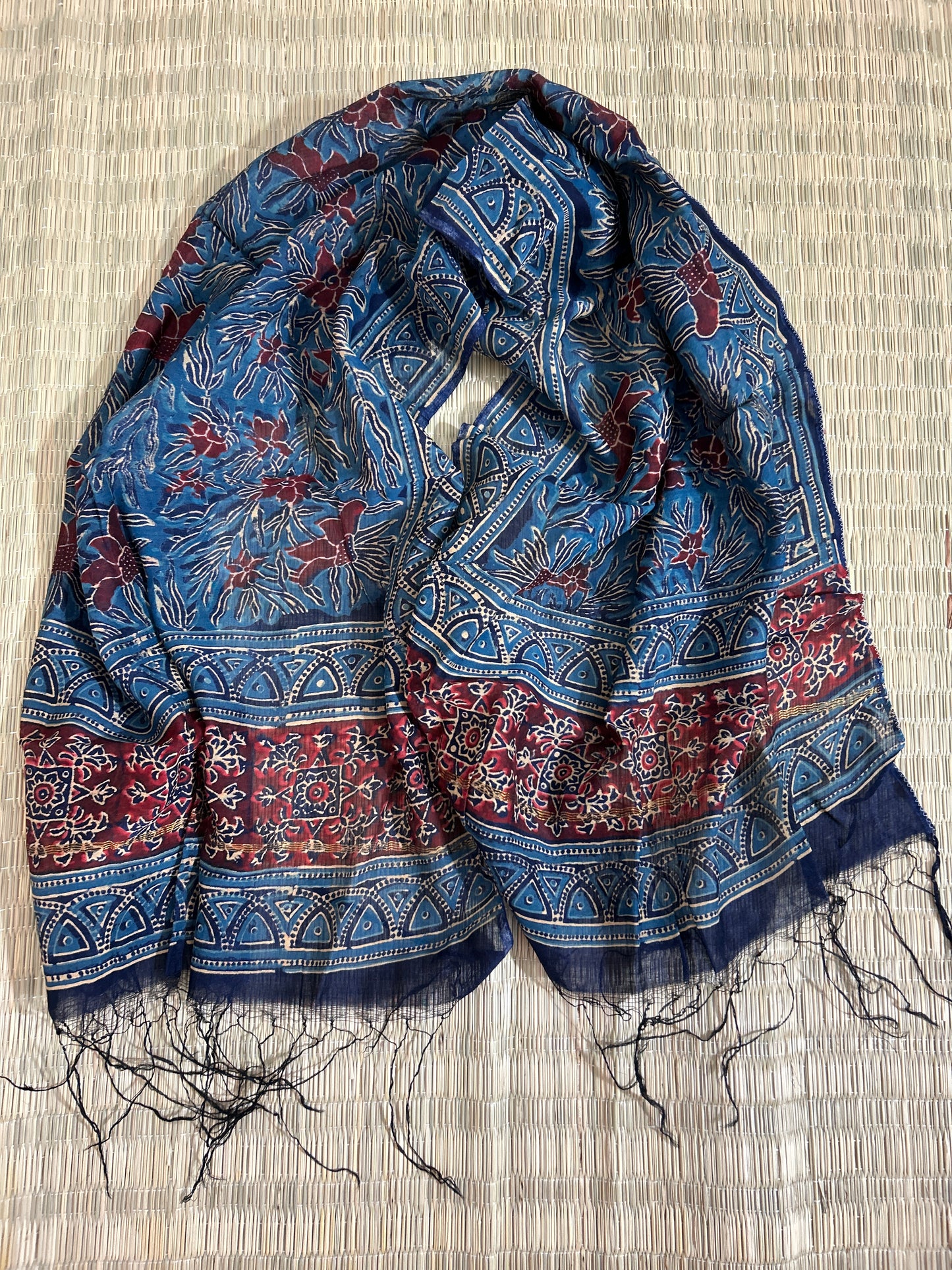 Ajrakh Chanderi silk cotton stole