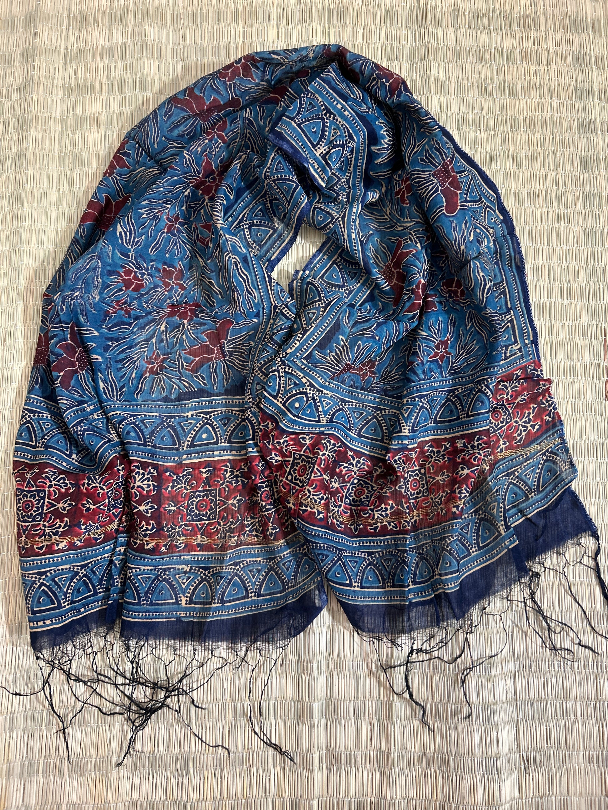 Ajrakh Chanderi silk cotton stole