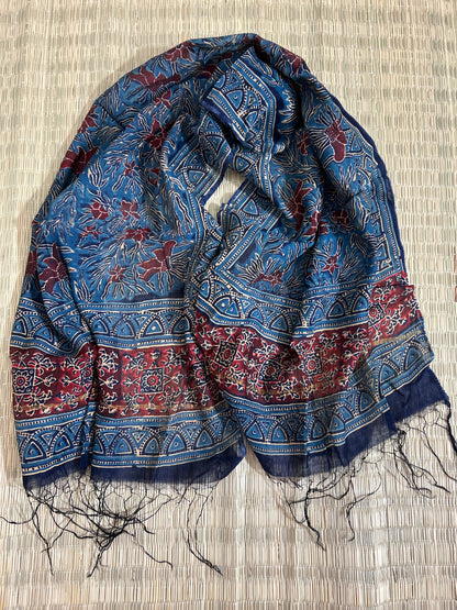 Ajrakh Chanderi silk cotton stole