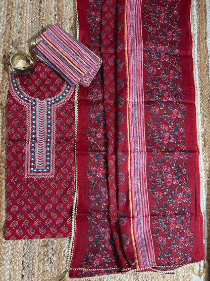 Embroidered Cotton Dress Material with Cotton Dupatta *