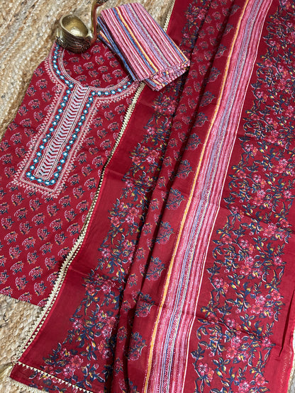Embroidered Cotton Dress Material with Cotton Dupatta *