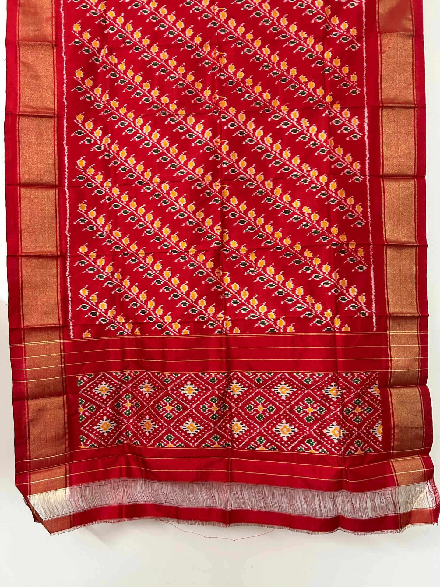 Red Pochampally Pure Silk Dupatta with Patola Motives