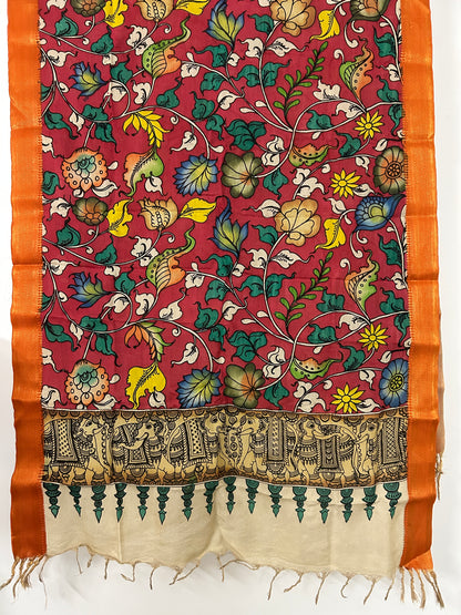 Kalamkari Hand Painted Silk Dupatta