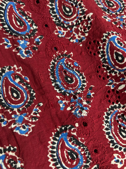 Ajrakh Cotton Dress Material with Hakoba Top