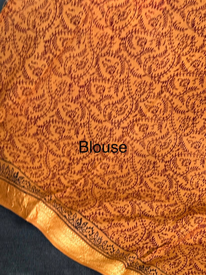 Bagh Print Cotton Saree with zari Border