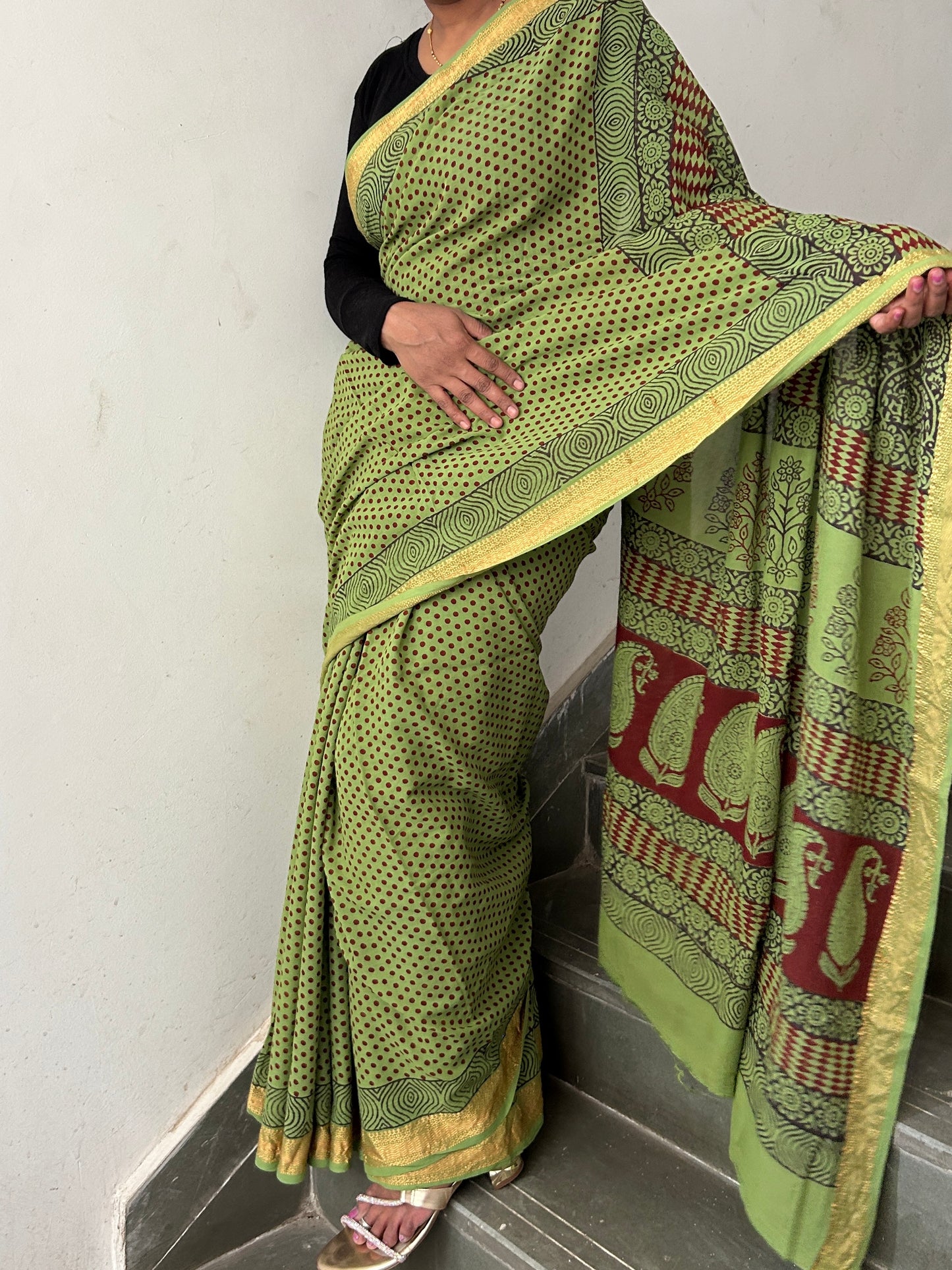 Bagh Print Cotton Saree with zari Border