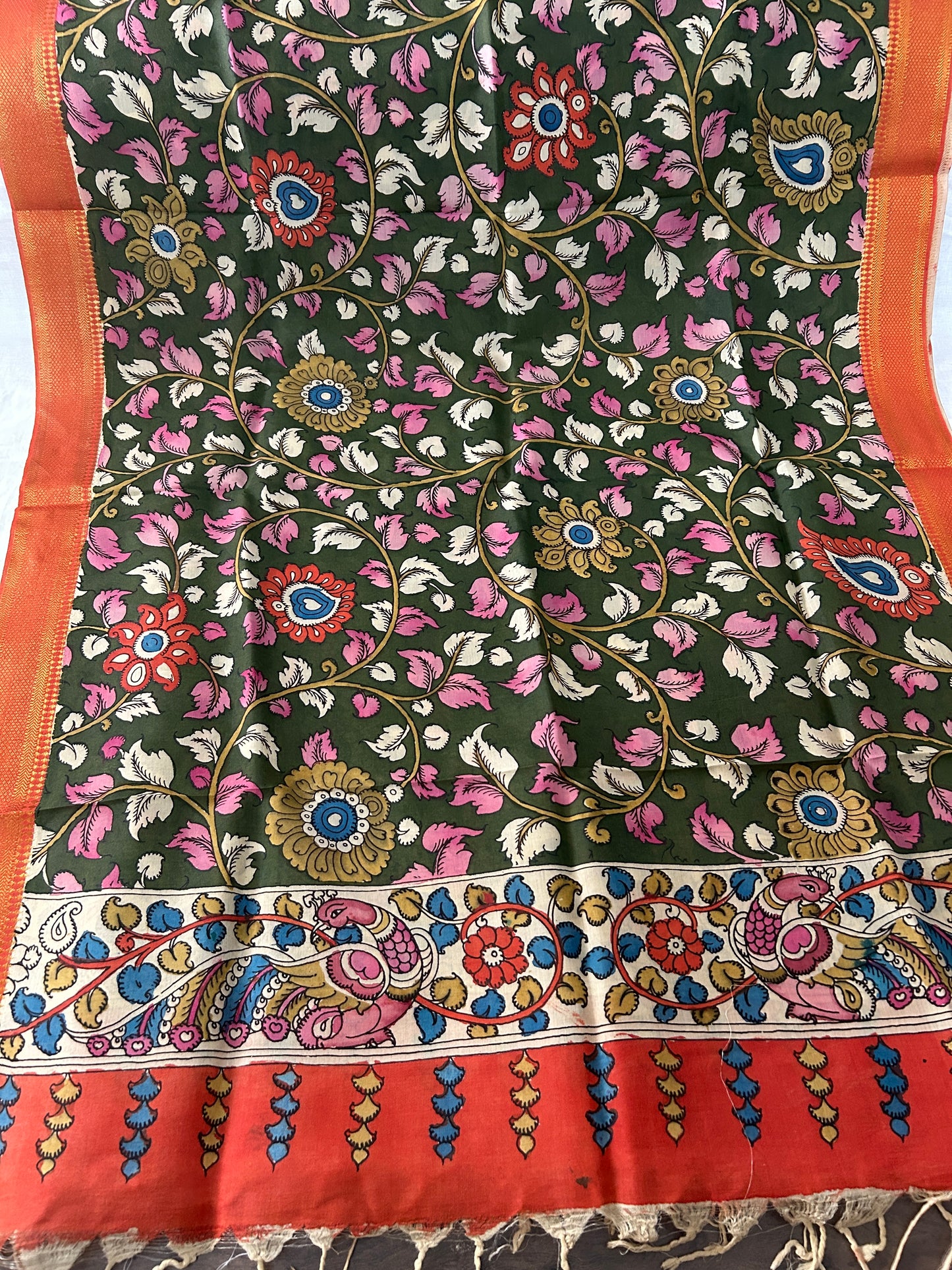 Kalamkari Hand Painted Silk Dupatta