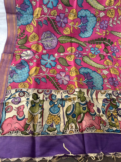 Kalamkari Hand Painted Silk Dupatta