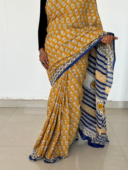 Hand BlockPrint Cotton Saree with Blouse