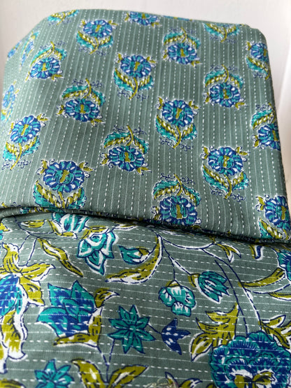 Hand BlockPrint Cotton Kantha work Top Bottom Set (TB-16)