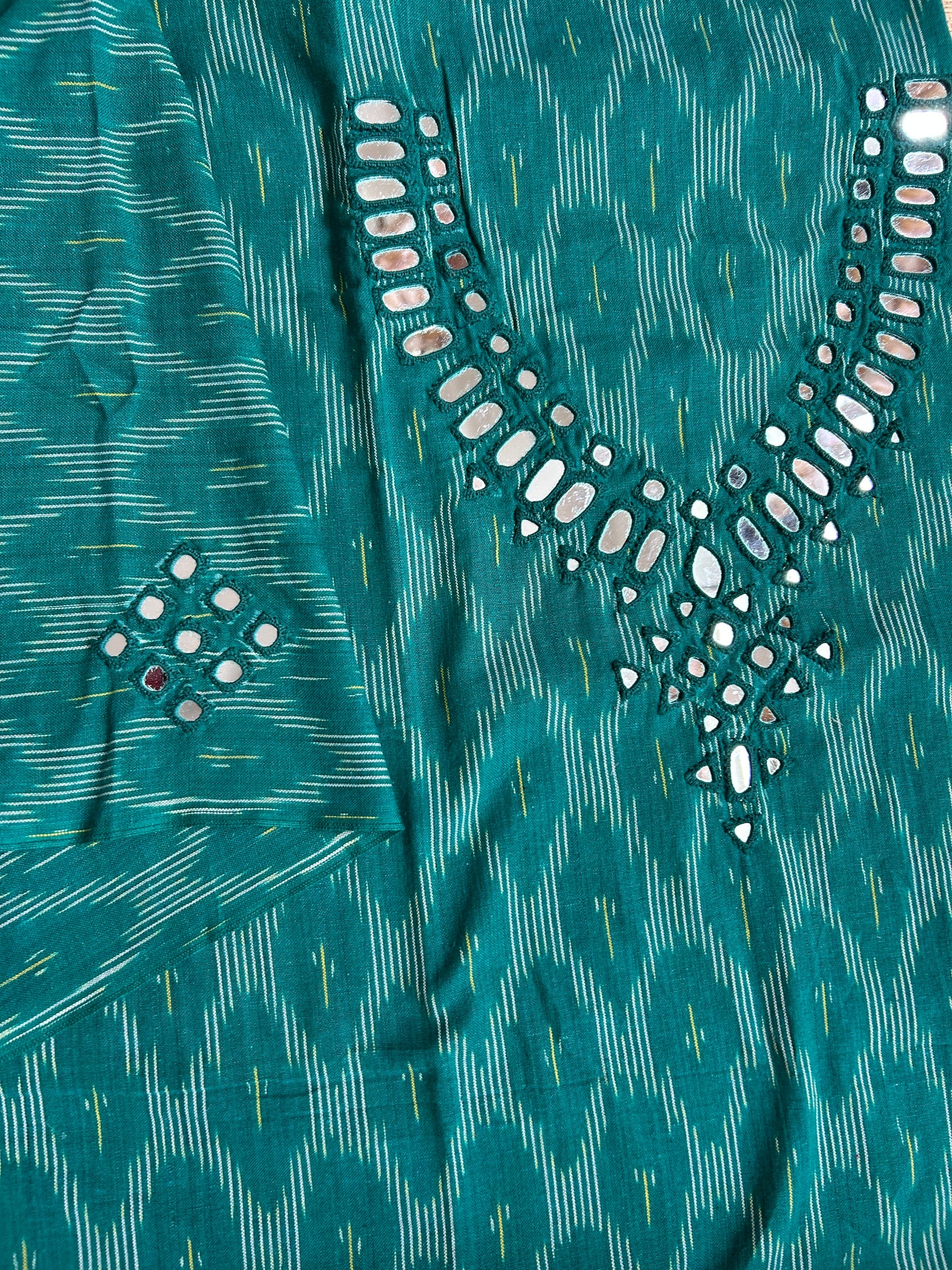 Mirror Work Ikat Cotton Unstitched Kurti