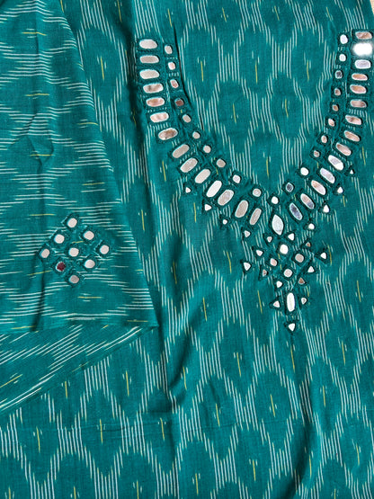 Mirror Work Ikat Cotton Unstitched Kurti