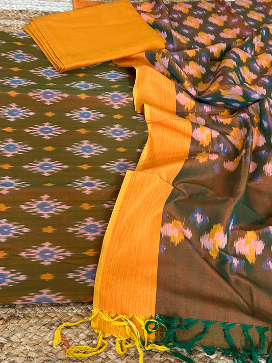 Double Ikat Mercerized Cotton Dress Material