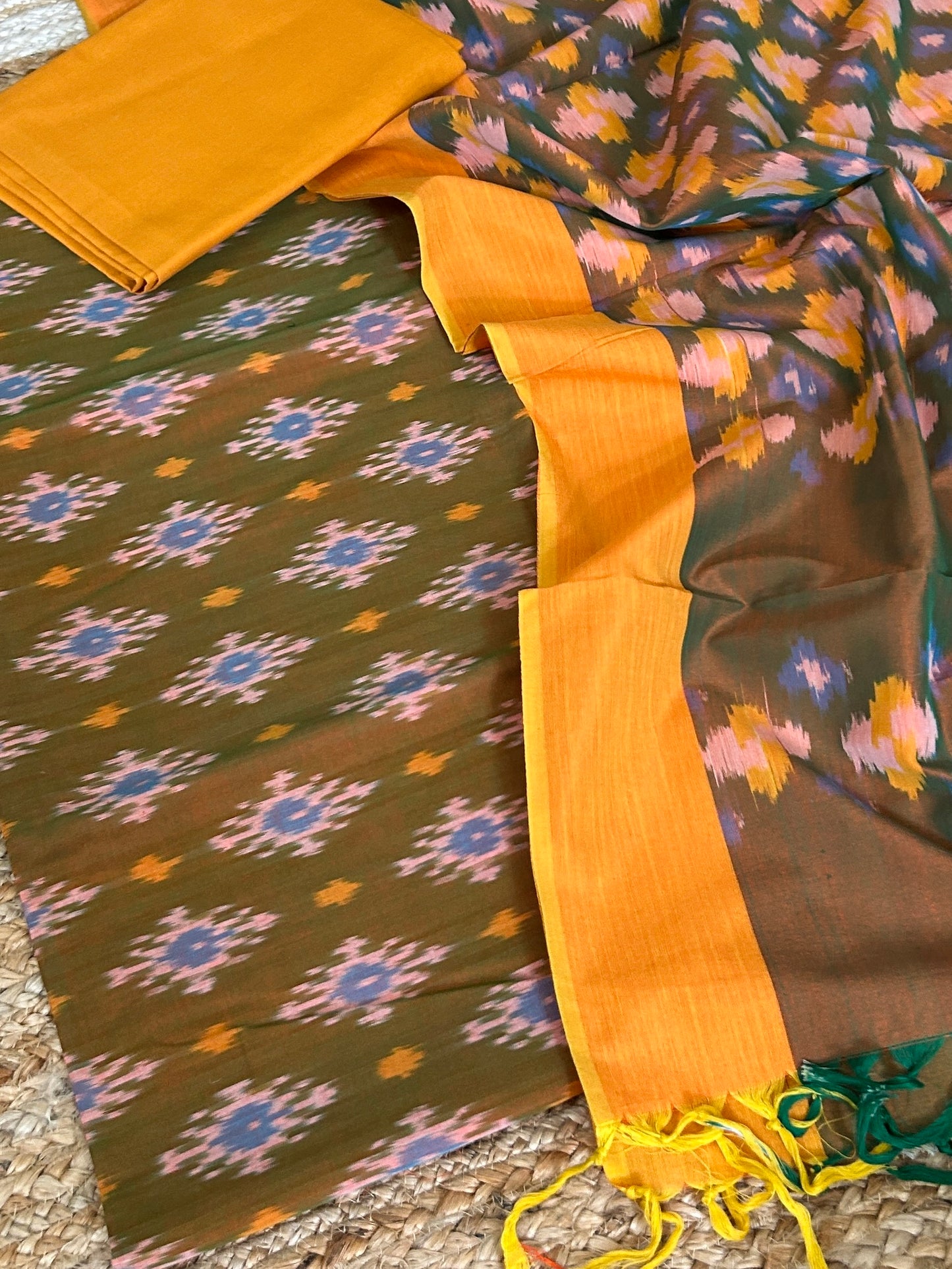 Double Ikat Mercerized Cotton Dress Material