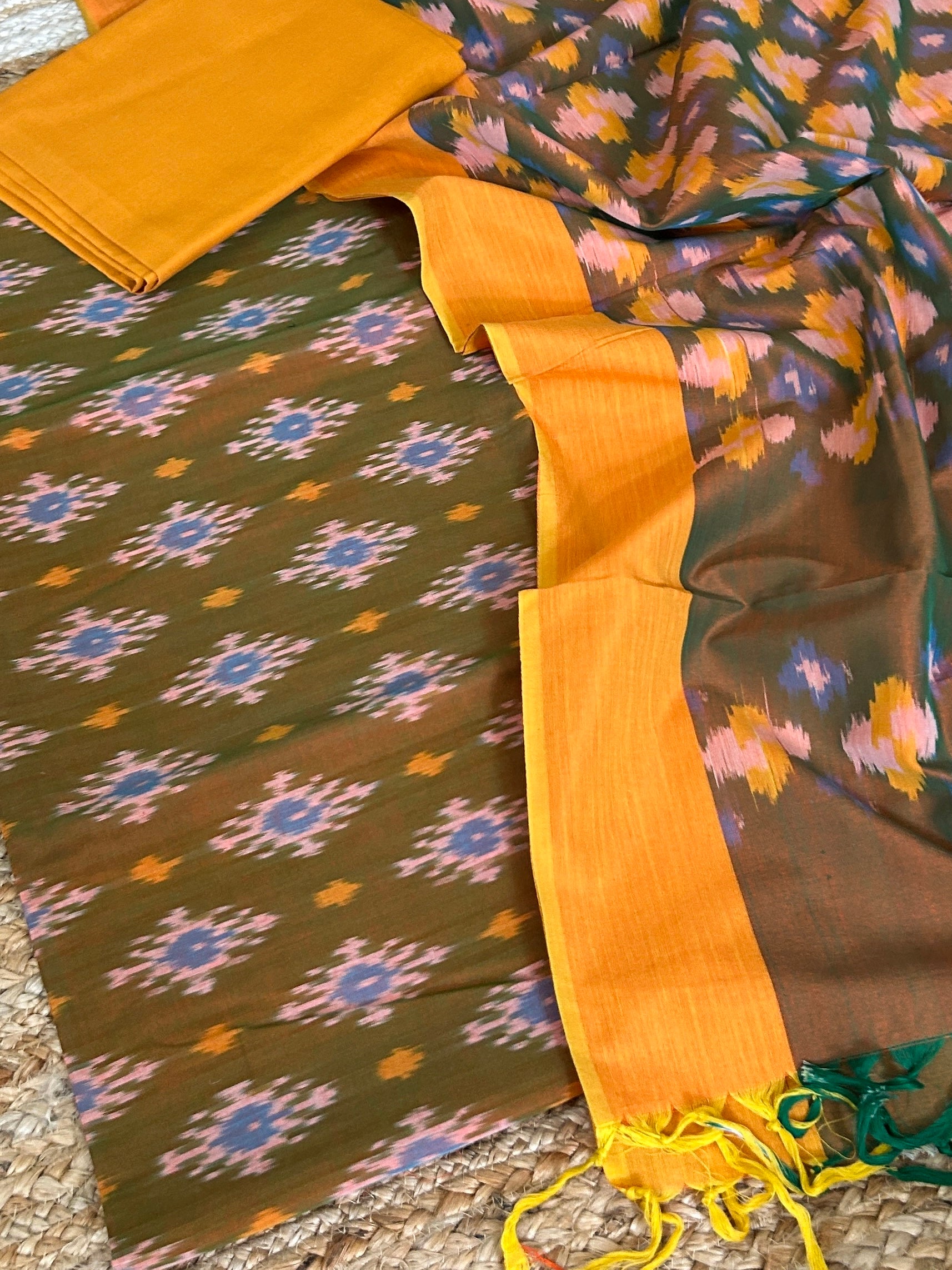 Double Ikat Mercerized Cotton Dress Material