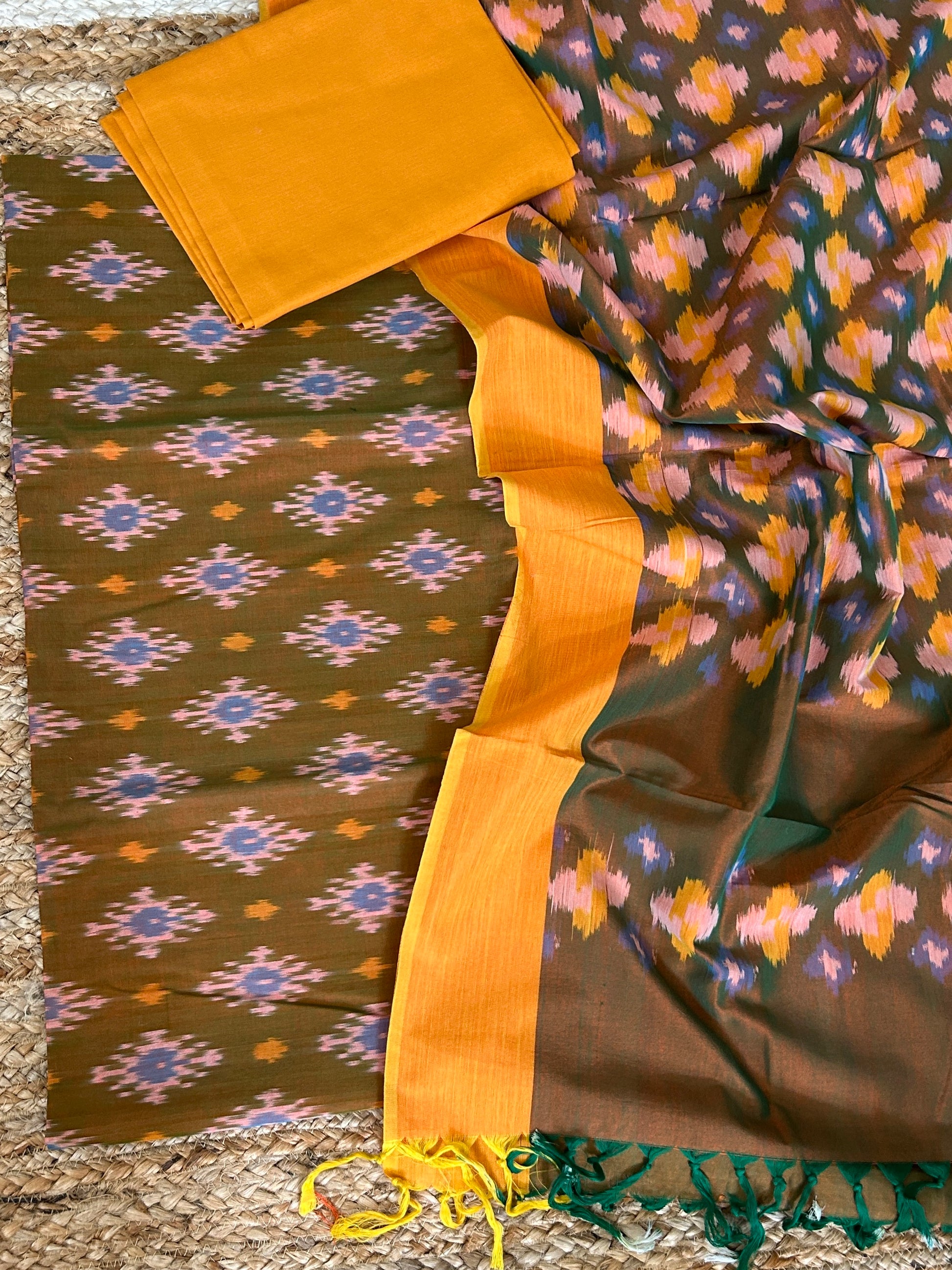 Double Ikat Mercerized Cotton Dress Material