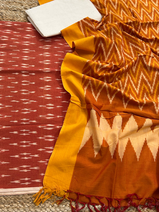 Double Ikat Mercerized Cotton Dress Material