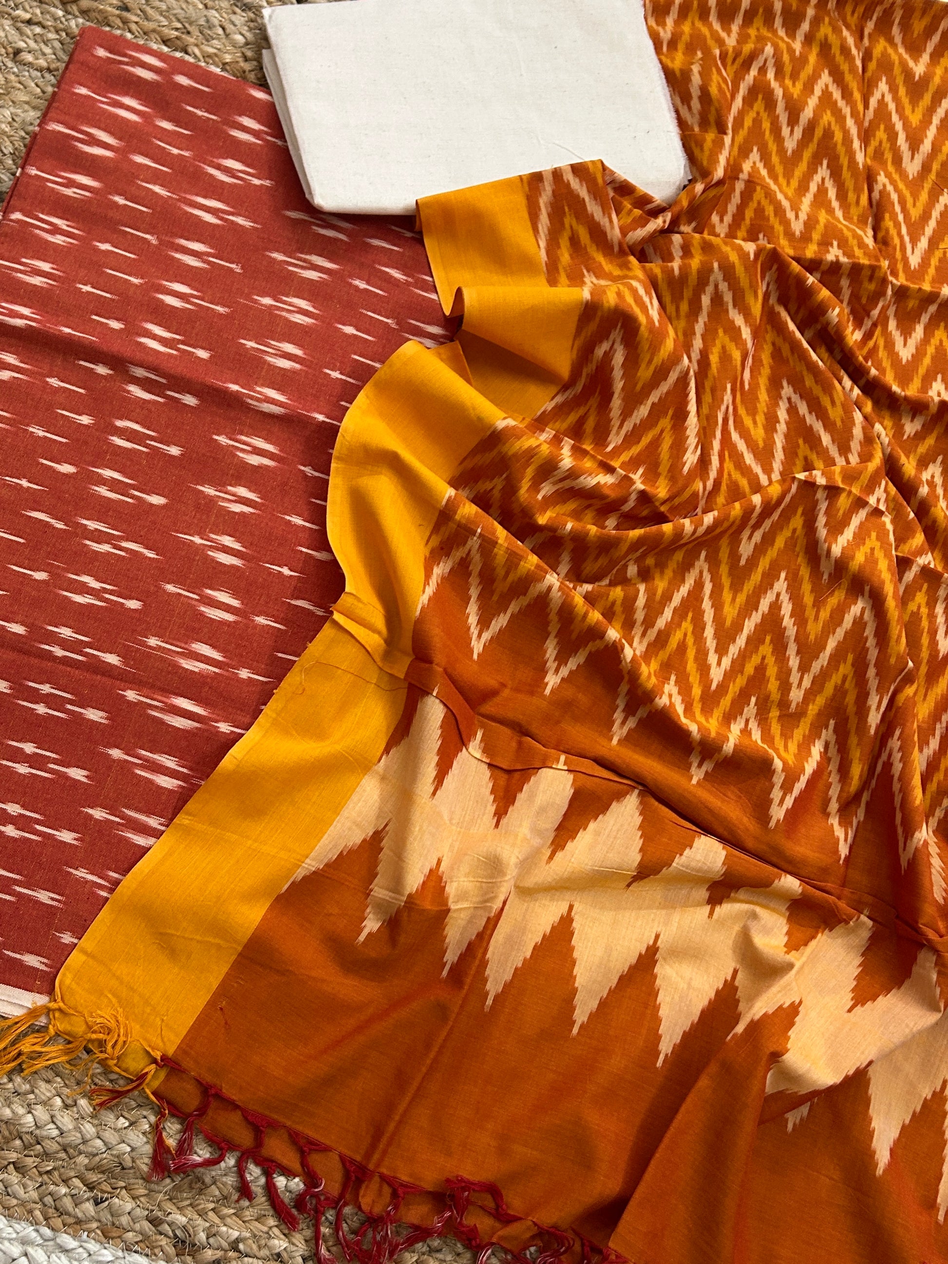 Double Ikat Mercerized Cotton Dress Material