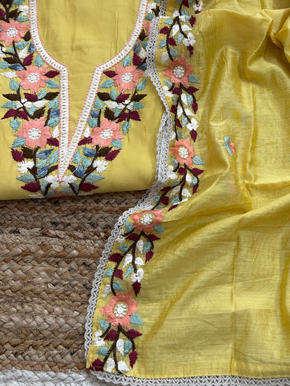 Embroidered Cotton Dress Material with Embroidered Dupatta